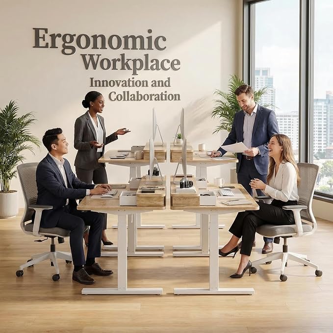Grandder Electric Standing Desk with Two Drawers, Sit to Stand Up Height Adjustable Desk with Storage Shelf for Home Office, 47 * 24 Inch, Study, Ergonomic Adjustable Computer Desk, Oak