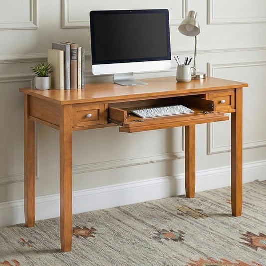 SIMPLIHOME Warm Shaker Desk - 48 Inch Wide Solid Wood Writing Desk in Light Golden Brown, Transitional Home Office Computer Table for Workspace or Study with Flip-Down Keyboard Tray and 2 Drawers