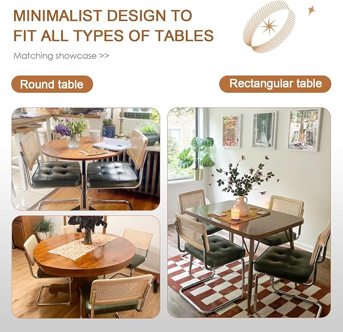 Zesthouse Natural Rattan Dining Chairs Set of 4, Mid Century Modern Dining Room Chairs with Chrome Leg, Faux Leather Kitchen Chair with Solid Wood Back & Cane Mesh, Breuer Cesca Design Inspired, Green