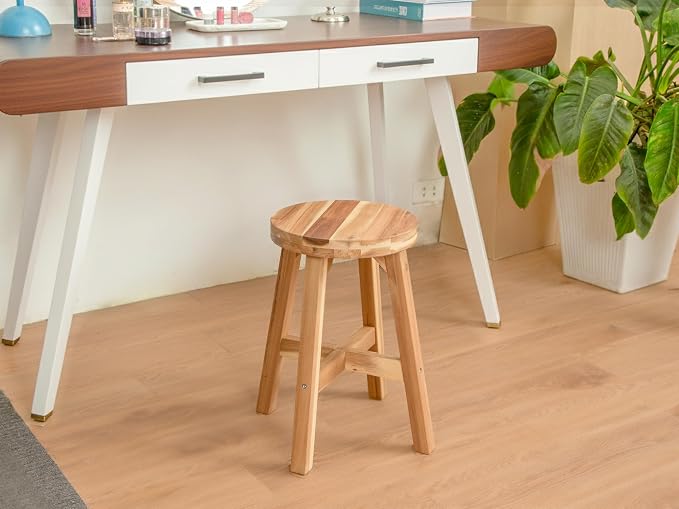 ARROWSTONE Round Stool Acacia Wood, 18" Height, 11'' Round Top, Backless, Easy Assembly, Natural Wax Finish, Wooden Stool for Plant, Dining Room, Kitchen Counter, Makeup