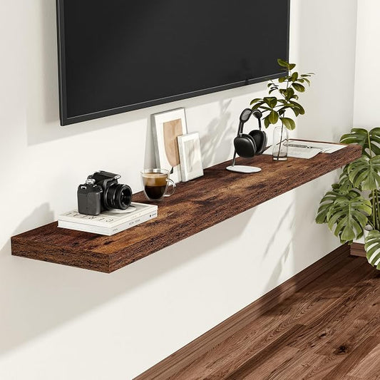 Vivelove 12 Inch Deep Floating Shelves for Wall, 48x12 Shelves with Invisible Brackets, for Living Room Bedroom, Farmhouse Rustic Shelves Home Decor, Set of 2, Rustic Brown