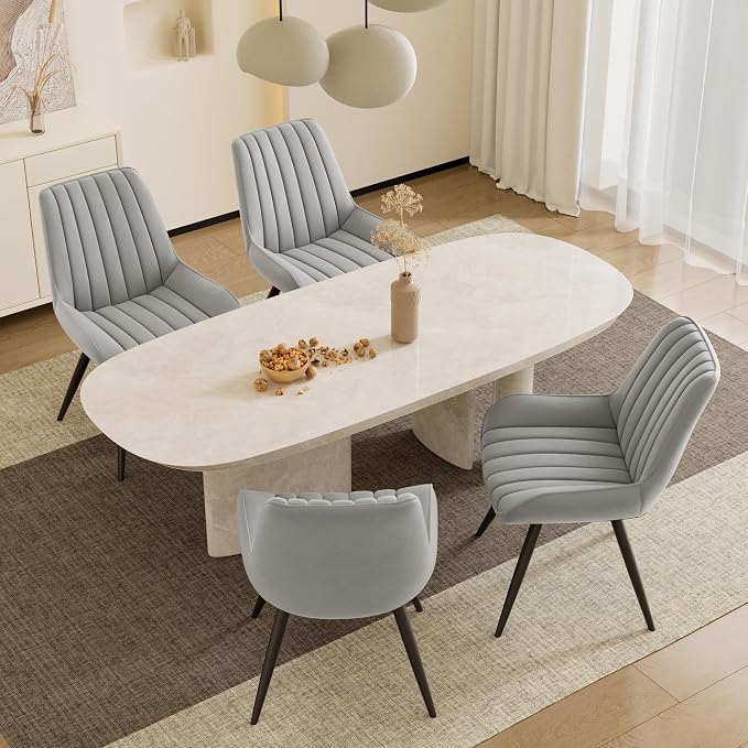 Dining Chairs Set of 2, Mid Century Modern Kitchen Chairs with Soft Cushion, Comfortable Upholstered Fabric Dining Room Chairs for Kitchen, Light Grey