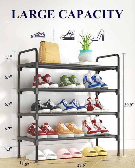 Kitsure Shoe Rack for Closet, Sturdy and Long-Lasting Shoe Shelf, Shoe Rack for Entryway, Personalized DIY Shoe Organizer, Shoe Rack Organizer for Space-Saving, 27.6" x 11.8" x 29.9", Black