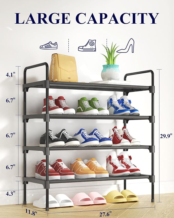 Kitsure Shoe Rack for Closet, Sturdy and Long-Lasting Shoe Shelf, Shoe Rack for Entryway, Personalized DIY Shoe Organizer, Shoe Rack Organizer for Space-Saving, 27.6" x 11.8" x 29.9", Black