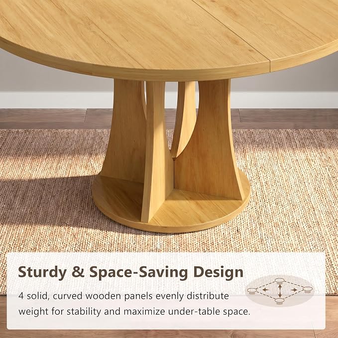 Einhomn 47.2-inch Round Dining Table, Kitchen Table for 4-6, Farmhouse Circle Dining Room Table, Space Saving Wood Kitchen & Dining Room Furniture, Oak