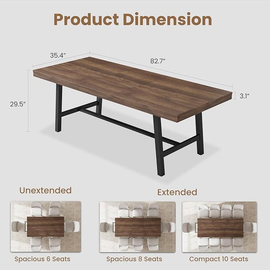 GarveeHome 63-83" Extendable Dining Table, Industrial Rectangular Dining Room Table for 6-8 People, Expandable Kitchen Table with Heavy Duty Metal Frame for Dining Room, Kitchen & Parties, Brown