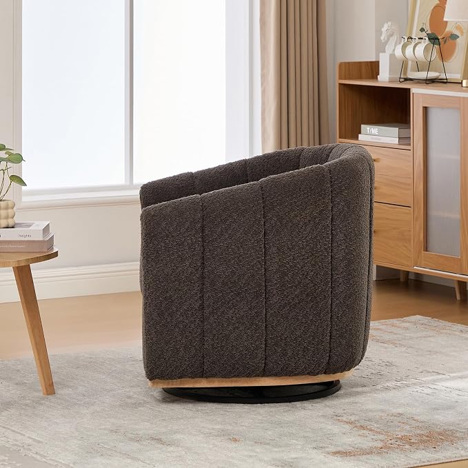 Swivel Barrel Chair, 360 Degree Round Swivel Accent Chair for Living Room, Mid Century Modern Upholstered Accent Chair,Comfy Tufted Sofa Armchairs for Bedroom,Nursery,Boucle,Charcoal
