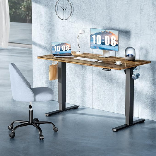 DUMOS 63 Inch Electric Standing Desk Height Adjustable, Sit to Stand Computer Workstations Large Work PC Table Home Office Writing Gaming Desks with Memory Presets for Walking Pad, Bedroom, Rustic