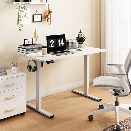 LongKe Electric Standing Desk Adjustable Height, 40x24 Inches Sit Stand up Desktop for Home Office, Ergonomic Rising Computer Table with Memory Preset, White