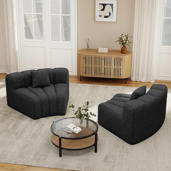Nebuaegis 2PCS 1/8 Round Curved Sofa, 2 Seater Modular Velvet Couch, Modern Boneless Sectional Couches for Living Room, No Assembly Required, Black