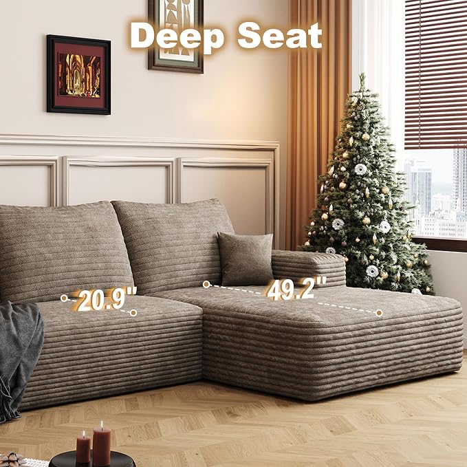 AUGOP 108" Sectional Couches for Living Room Modern Modular Sofa with L-Shape Couchs Upholstered Boneless Couch Deep Seat Sectional Couch with Chaise (Camel, Right Facing Chaise+2Seaters+1Ottoman)