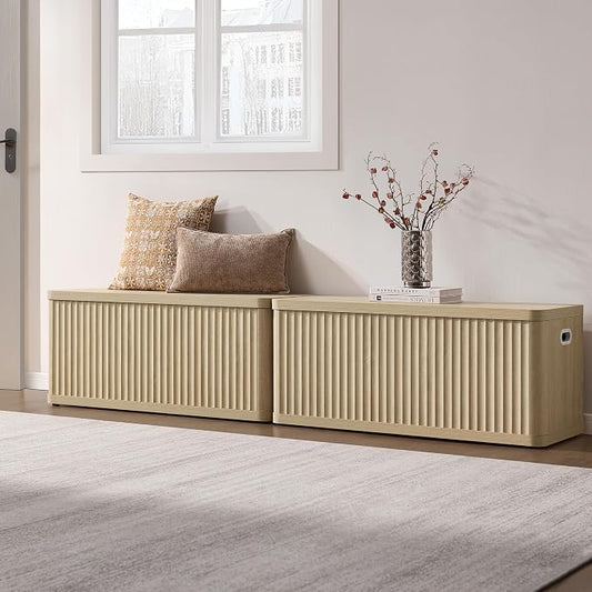 SICOTAS Storage Bench 80.4" Wide Shoe Bench with Lift Top Large Wooden Storage Chest Trunk Modern Blanket Chest with 4 Safety Hinges & Seating for Bedroom Entryway Living Room Hallway