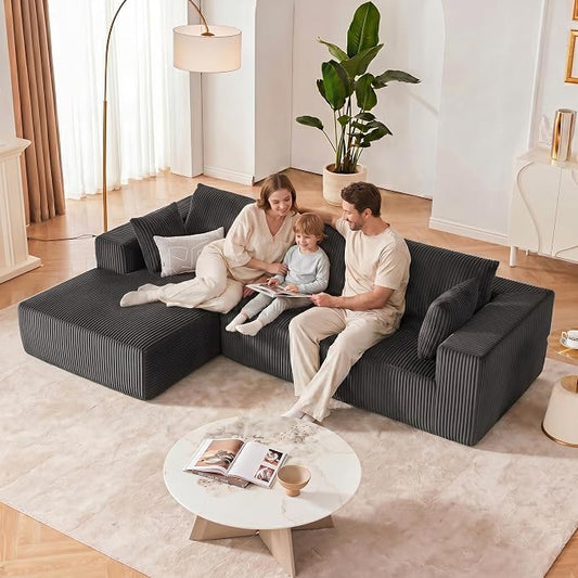 108” Modular Sectional Sofa, Cloud Sectional Couch with Deep Seat, Modern Modular L-Shape Sofa Couch with Chaise,Upholstered Boneless Couches for Living Room Bedroom (Grey, Left Facing Chaise)