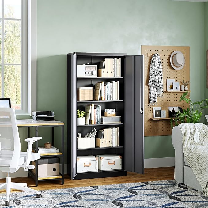 Letaya Metal Garage Storage Cabinets with Lock Door and Adjustable Shelves, Steel Tool Cabinets for Home,Office,Warehouse Organisieren (Black Grey, 72" H)