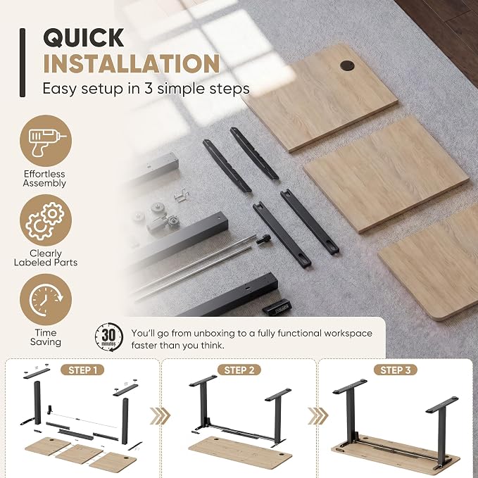 Furmax Electric Height Adjustable Standing Desk Large 48 x 24 Inches Sit Stand up Desk Home Office Computer Desk Memory Preset with T-Shaped Metal Bracket, Maple