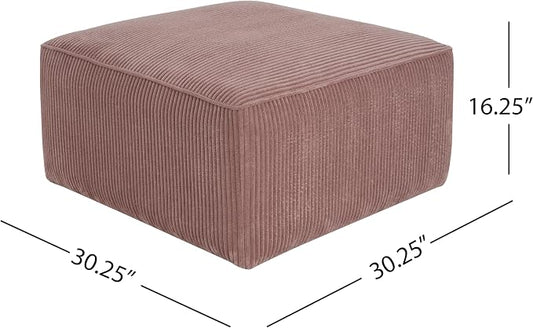 Christopher Knight Home Isa Square Ottoman Footstool, Corduroy Pouf Poufee Footrest Ottoman Large Seat, Modern Side Table for Living Room Bedroom Home Decor, Pink, 30"