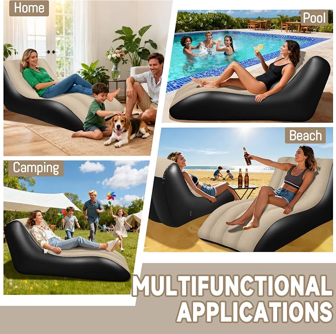 SeaSlep Inflatable Couch for Camping, Blow-Up Couch with Flocked Surface, Portable Inflatable Couch, Twin Size Sofa Bed, Comfortable Air Sofa Outdoor, Durable Blow up Couch for Indoor/Outdoor(Brown)
