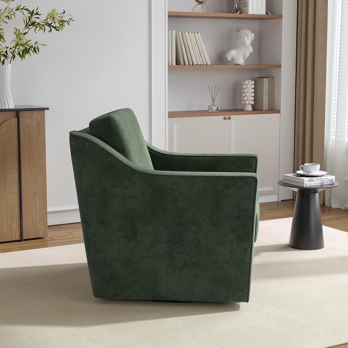 Swivel Accent Chairs Set of 2, 360° Swivel Upholstered Club Armchairs for Living Room, Comfy Single Sofa Reading Chair with Deep Seat, Metal Swivel Base, Chenille Fabric, Green