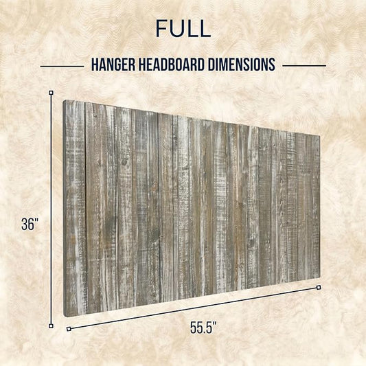 Barn Walls Full Wood Headboard - Graywash Farmhouse Design - Wall Mounted Floating Headboard for Double Size Bed - Handcrafted Solid Wood - Easy No-Drill Installation