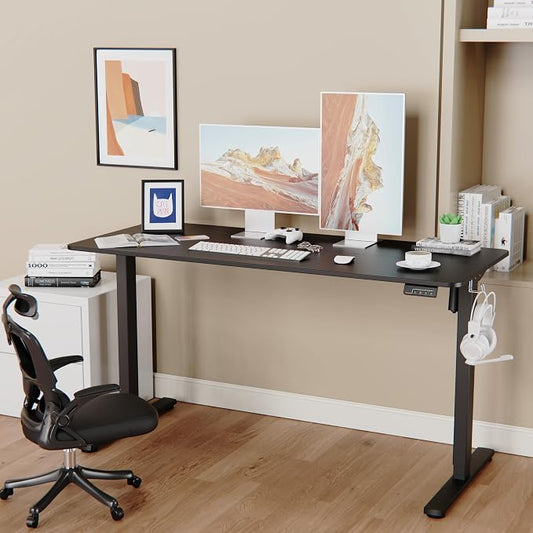 LongKe Electric Standing Desk Adjustable Height, 55x24 Inches Sit Stand up Desktop for Home Office, Ergonomic Rising Computer Table with Memory Preset, Black