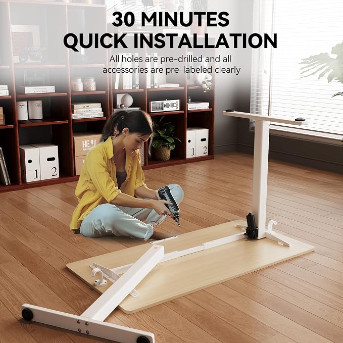 Large Electric Standing Desk,55x24 Inches Adjustable Height Stand up Desk, Sit Stand Home Office Desk, 3 Preset Heights,Equipped with Hooks,Ergonomic Computer Desk Workstation,Nature