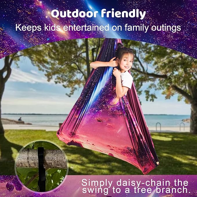 HiCamer Double Layer Sensory Swing for Kids & Adults Holds up to 300lbs Indoor and Outdoor Therapy Cuddle Swing with 360° Swivel Hanger Kit Adjustable with Aspergers Autism ADHD (Fantasy Pink)