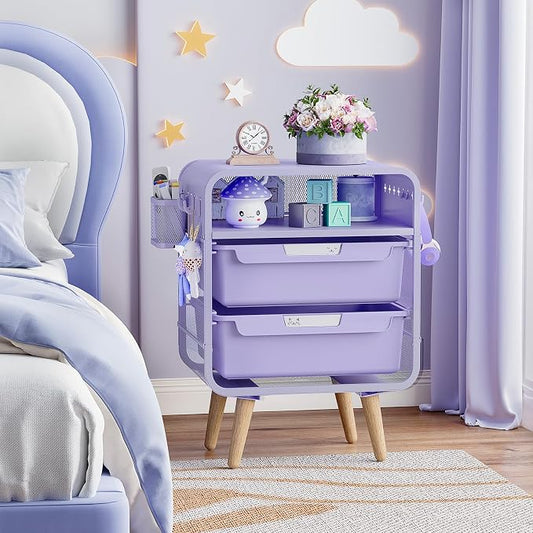 SYKIARIOL Kids Nightstand,Girls Bedside Table,Night Side Table,Kids Night Stand,End Tables Bedroom,Purple Cute Nightstand with Storage Drawer for Girls