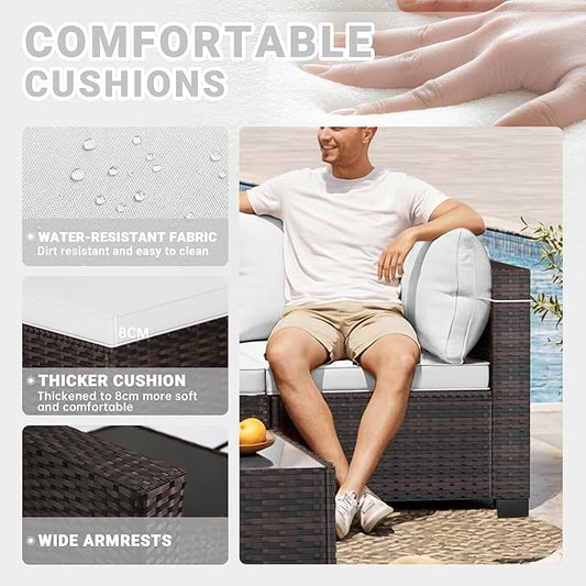 LAFWELL 7 Pieces Outdoor Patio Furniture Sets,Rattan Conversation Sectional Set,Manual Weaving Wicker Patio Sofa with Tea Table