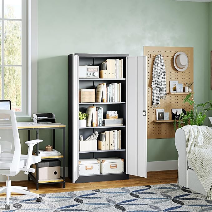 Letaya Metal Garage Storage Cabinets with Lock Door and Adjustable Shelves, Steel Tool Cabinets for Home,Office,Warehouse Organisieren (Gery White, 71" H)