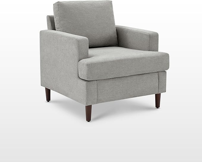 Weture Mid-Century Accent Chair,Modern Linen Fabric Armchair for Living Room,Comfy Upholstered Reading Accent Chairs for Bedroom,Single Sofa Chair with Wood Legs (Light Grey, 2 Pack)