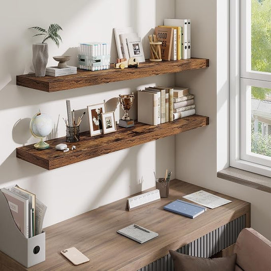 48 Inch Floating Shelves for Wall - 10 Inch Deep Fireplace Mantel Shelf - Wood Floating Shelves for Wall - Large Storage Shelves Wall Mount for Living Room & Bedroom - Rustic Brown - Set of 1
