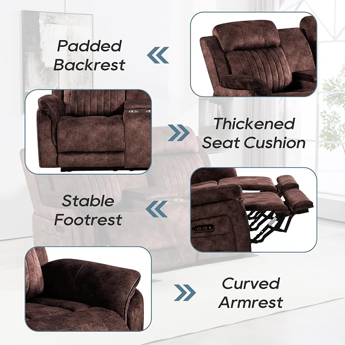 Power Zero Gravity Reclining Loveseat with Adjustable Headrest, Double Reclining Loveseat with Console, Power Loveseat Recliner with USB & Type-C Ports for Living Room (Brown)