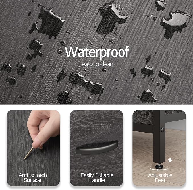 Vagusicc Nightstand Set of 2 with Charging Station, End Table Bedside Table with Power Outlet & USB Ports, Side Table with 2 Fabric Drawers for Bedroom, Living Room, Gray Walnut
