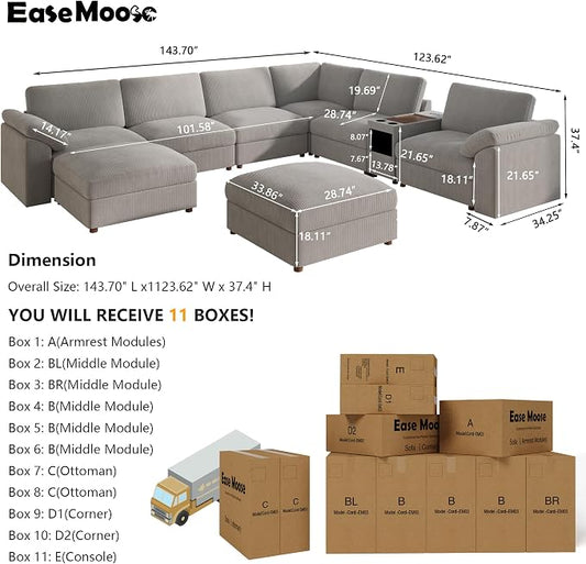 EASE MOOSE Sectional Modular Sofa, Oversized U Shape Sectional Couch Wide Deep seat Sectional Sofa, Comfortable Grey Modular Sofa,Light Gray