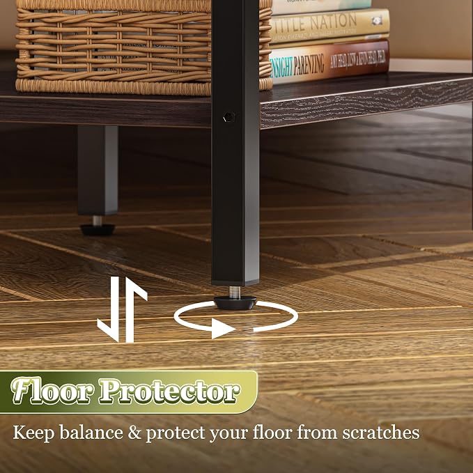 SUPERJARE Nightstand with Charging Station, Bed Side Table with Adjustable Fabric Drawer, Night Stand for Bedroom, 3-Tier Storage End Table, for Living Room - Walnut