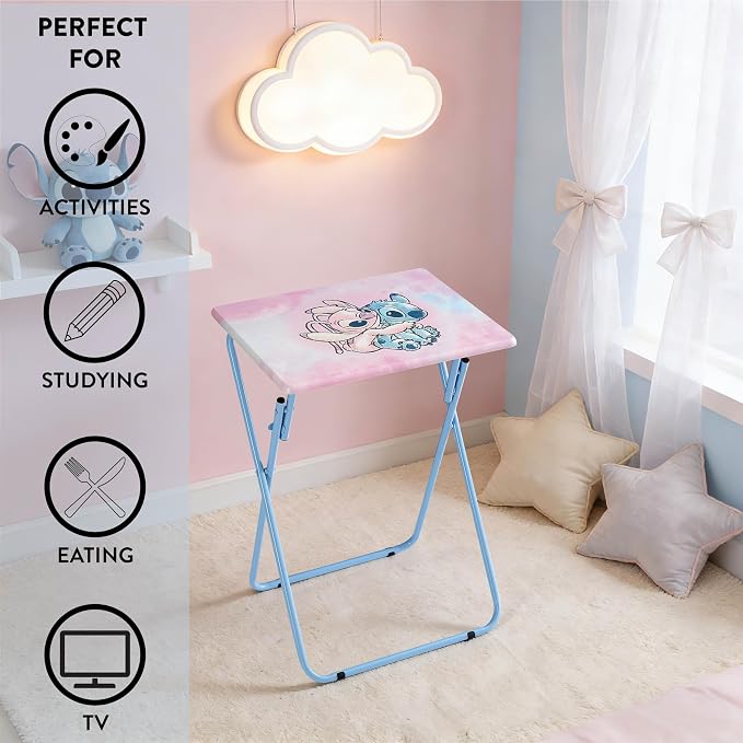 Disney Stitch Folding Tray Table,Portable Snack & Laptop Table, Compact Space-Saving Design for Kids & Teens, Lightweight Indoor Table for Bedroom, Dorm, or Playroom
