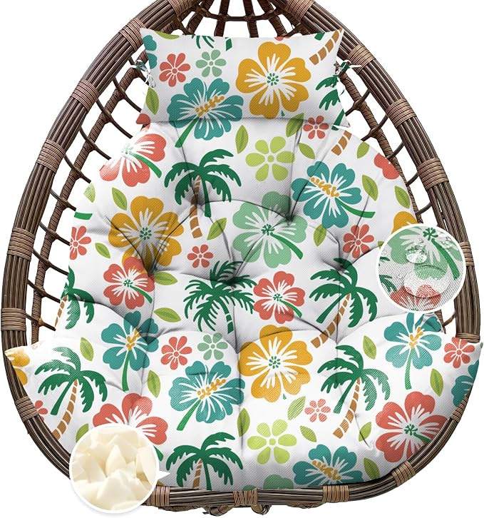 Outdoor Hanging Egg Chair Cushion Replacement, Extra Large Waterproof Egg Swing Cushions with Headrest Pillow and Ties, U-Shaped Thickened Cushion for Hanging Eggs Chair (Green Coconut)
