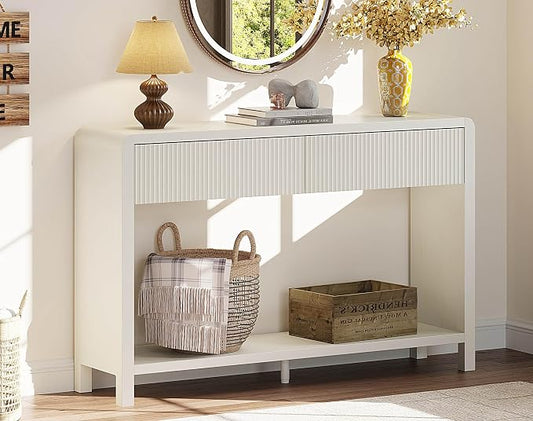 FATORRI Entryway Console Table with 2 Drawers, 47.2 inch Modern Sofa Table for Living Room, Couch Tables Behind Sofa and Hallway Tables with Storage, Antique White