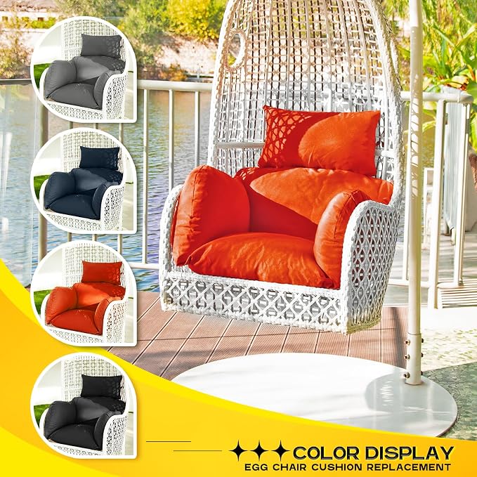 MAGIC ELEPHANT Egg Chair Cushion, Memory Foam Indoor Outdoor Hanging Egg Chair Cushion Replacement, Patio Basket Swing Cushion with Headrest (Orange)