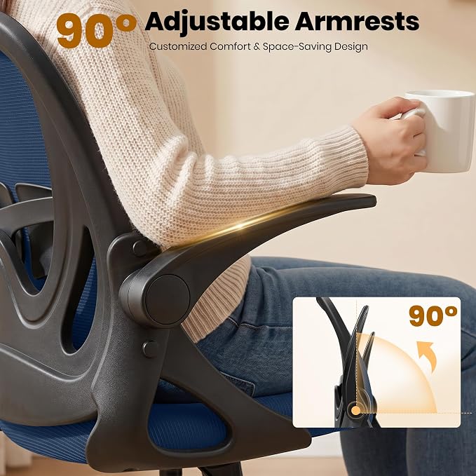 Primy Drafting Chair Tall Office Chair with Flip-up Armrests Executive Ergonomic Computer Standing Desk Chair with Lumbar Support and Adjustable Footrest Ring (Navy)
