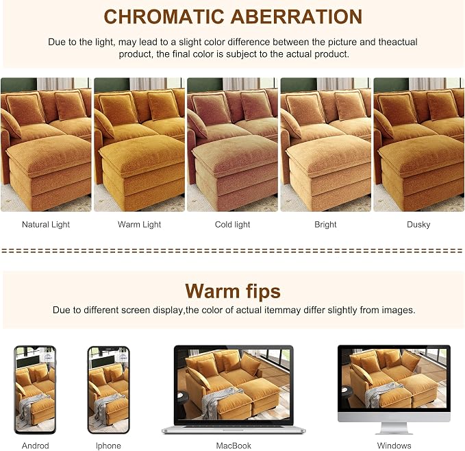 58" Cloud Couch Loveseat, Deep Seat Modular Sectional Sofa with 4 Removable Washable Pillows and 2 Ottoman for Living Room, Bedroom, Apartment, Orange