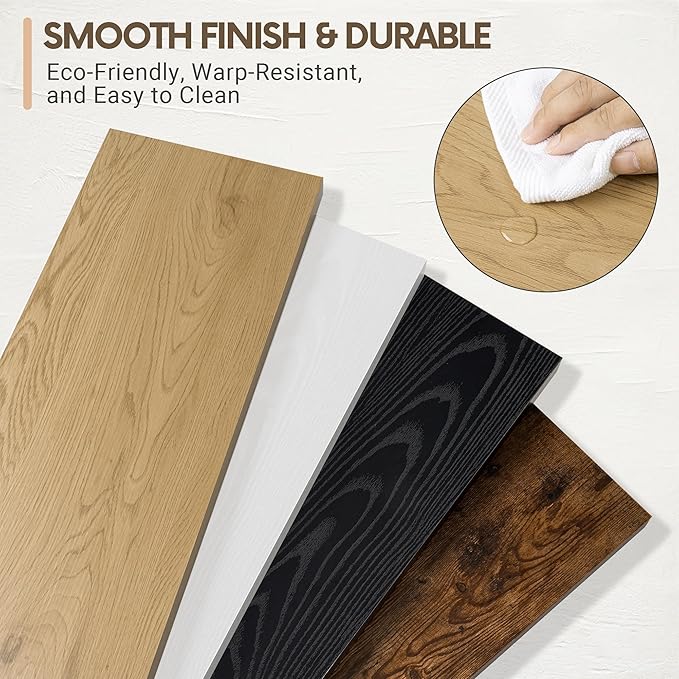 Vivelove 10" Deep Floating Shelves with Invisible Brackets, 55" Wall Shelves for Bathroom Bedroom Kitchen Living Room Laundry Room, Modern Rustic Shelves for Home Decor, 55"x10.2"x1.5", Set of 2, Oak