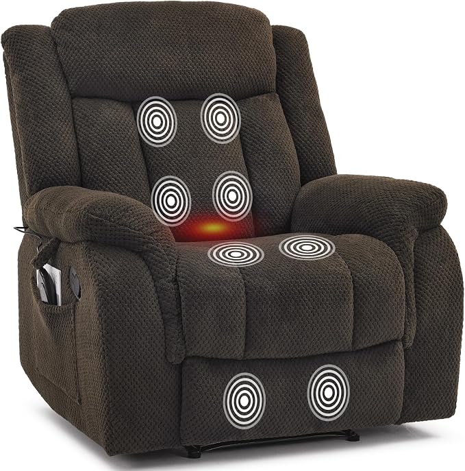 Massage Recliner Chair with Heat, Velvet Recliner Chairs for Adults, 39" Wide Manual Reclining Ergonomic Lounge Chair, Overstuffed Wall Hugger Recliners for Living Room, Chocolate Brown