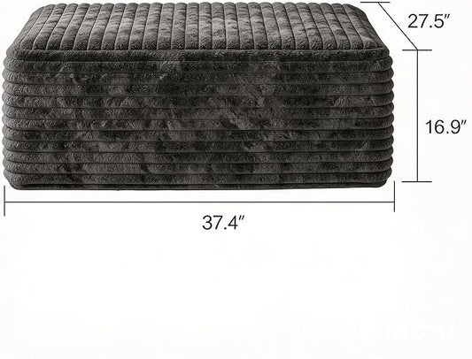 37.4" Charcoal Plush Corduroy Ottoman, Upholstered Cloud Ottoman for Boneless Couch in a Box, Modular Sectional Couches for Living Room Bedroom, Compressed Memory Foam, No Assembly Require, Dark Grey