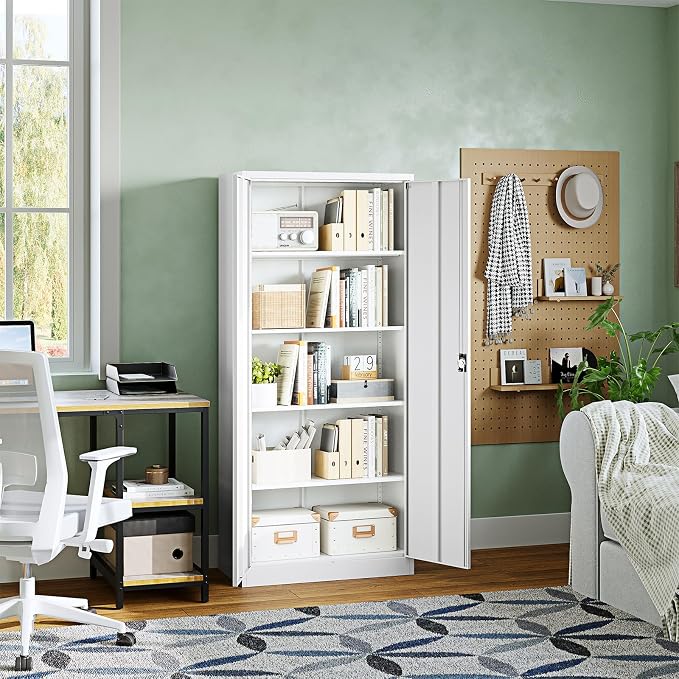Letaya Metal Garage Storage Cabinets with Lock Door and Adjustable Shelves, Steel Tool Cabinets for Home,Office,Warehouse Organisieren (White, 71" H)