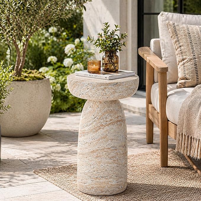 24" Side Table Outdoor, Large Modern Geometric End Table | Multi-Functional Coffee Table Doubles as Planter Stand for Garden, Balcony, or Porch. Decorative Pedestal Design