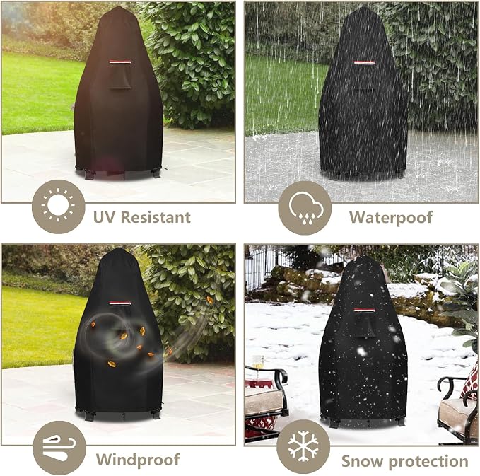 Patio Chiminea Cover,Heavy Duty 600D Waterproof Wood Burning Fire Pits Cover, Chimenea Outdoor Fireplace Wooden Fire Pit Covers,25" Dia x 43.3" H.