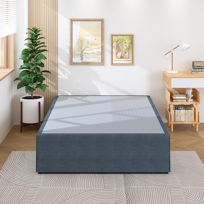 Lutown-Teen 18 Inch Full Size Bed Frame with Storage Bed Cover Skirt, Heavy Duty Metal Full Platform Bed Frame No Box Spring Needed, Easy Assembly, Noise Free, Black and Blue