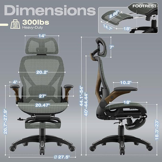 ELABEST X100 Ergonomic Mesh Office Chair with Footrest, Big and Tall Hone Desk Chair with 5D Flip-Up Arms, Adjustable 3D Lumbar Support,Gaming & Executive Computer Chairs