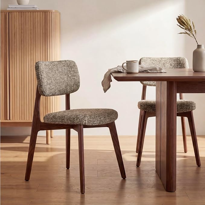 COLAMY Dining Chairs Set of 6, Modern Upholstered Kitchen Room Chairs with Solid Red Oak Wood Legs, 5-Min Easy Assembly Anti-Wobble, High-Weight Fabric Farmhouse Side Chair, 300lbs,Walnut,Brown